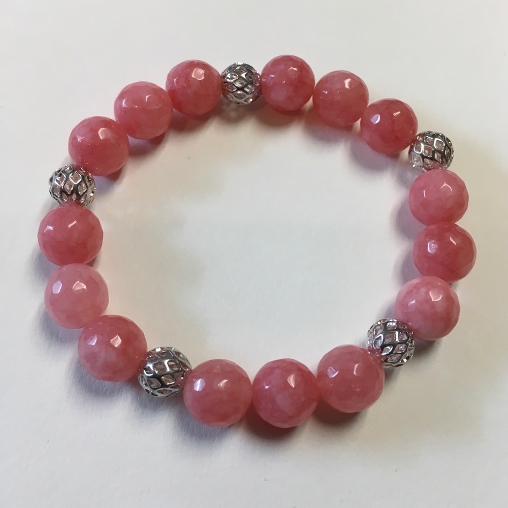 Cherry Quartz & Silver Filigree Stretch Bracelet